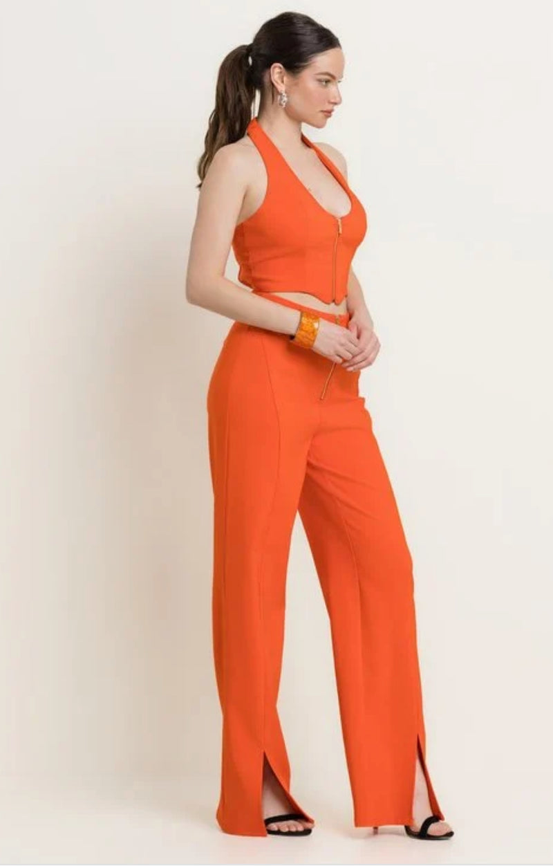 Zipper Detail Vest and Pants Set