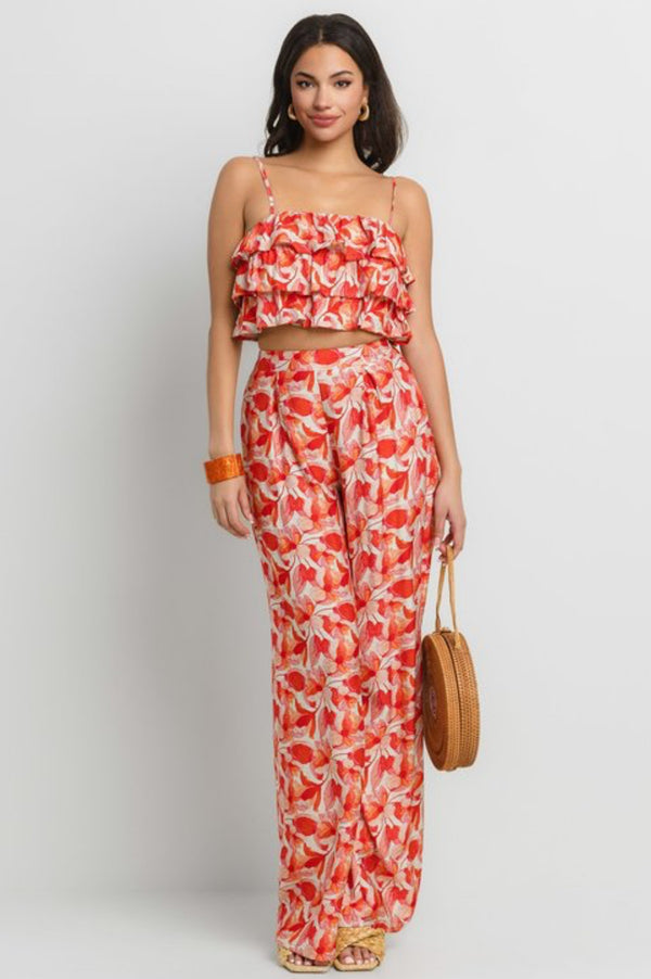 Printed Ruffle Top and Pants Set