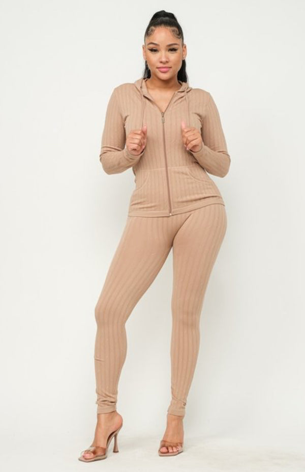 Seamless Ribbed Hoodie and Leggings Set