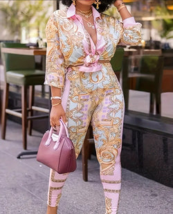 Plus Size Bohemian Two-Piece Set: Blouse & Pants