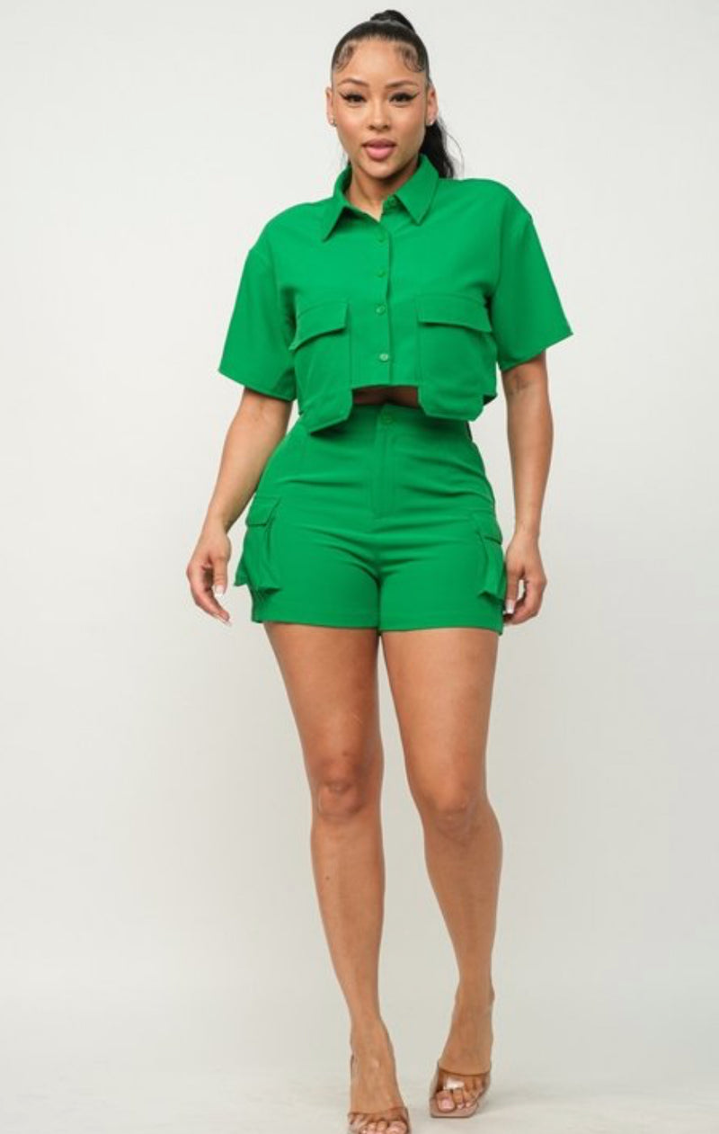 Lenox Crepe Crop Top and Elastic Waist Shorts Set