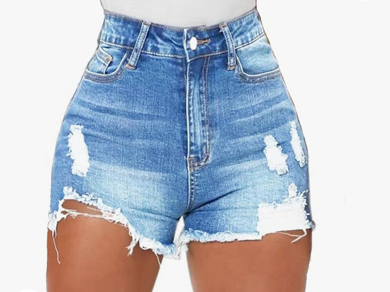 High-Waisted Ripped Denim Shorts