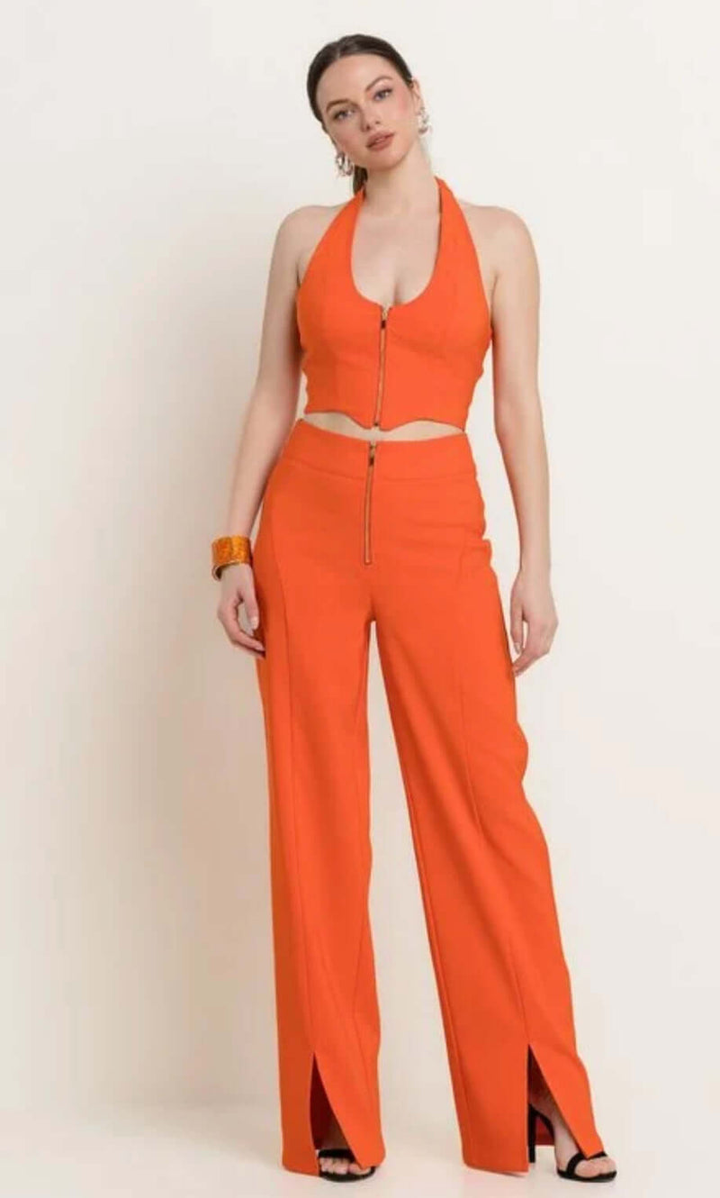 Zipper Detail Vest and Pants Set