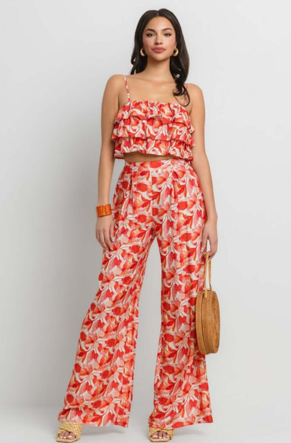 Printed Ruffle Top and Pants Set