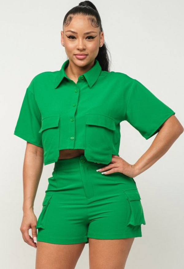 Lenox Crepe Crop Top and Elastic Waist Shorts Set