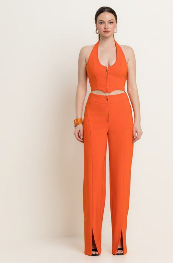 Zipper Detail Vest and Pants Set