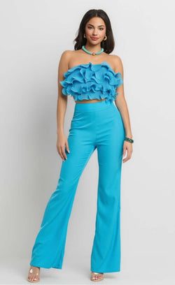 Ruffle Tube Top and Wide-Leg Pants Set for Women