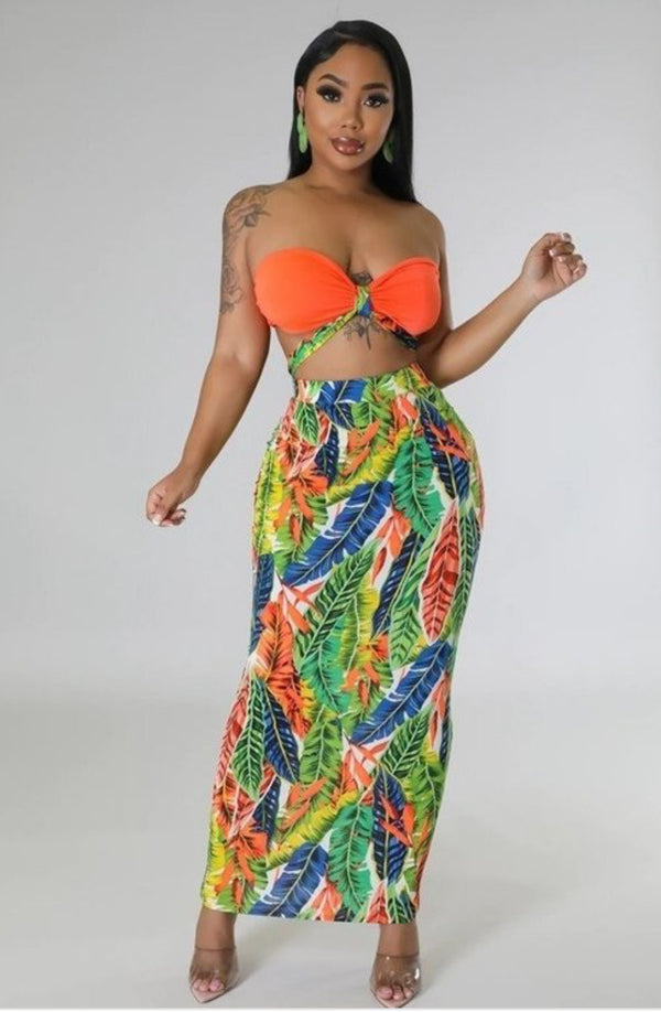 Women’s Two-Piece Wrap Top and High-Waisted Maxi Skirt Set