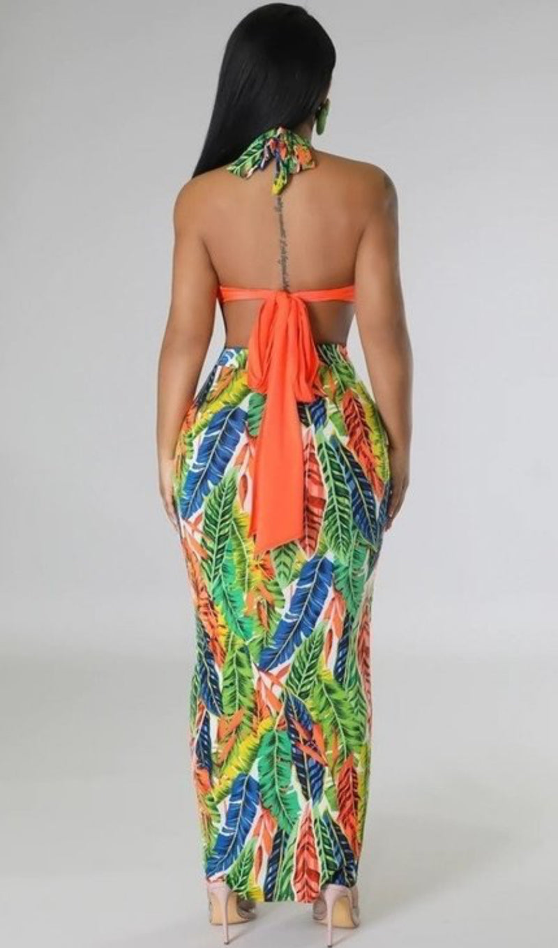 Women’s Two-Piece Wrap Top and High-Waisted Maxi Skirt Set