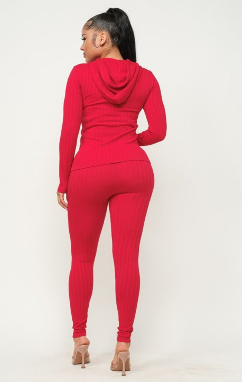 Seamless Rib Zip Hoodie with Side Pockets and Leggings Set