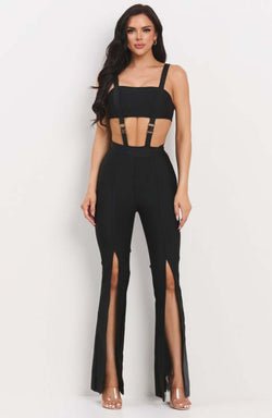 Cut-Out Bandage Bodysuit with High-Waist Pants Set