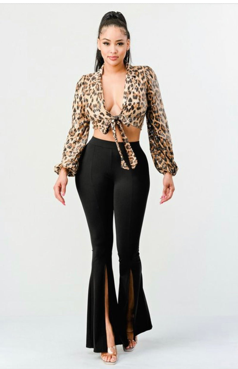 Animal Print Sequin Cropped Jacket – Front Tie, Imported - Stile boutique