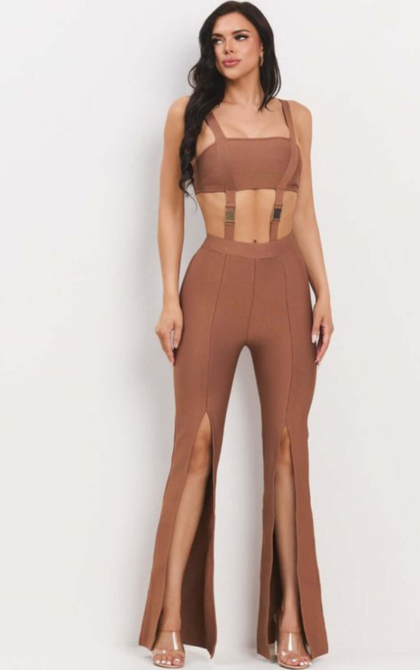 Bandage Buckle Bodysuit and High - Rise Pants Set - Stile boutique