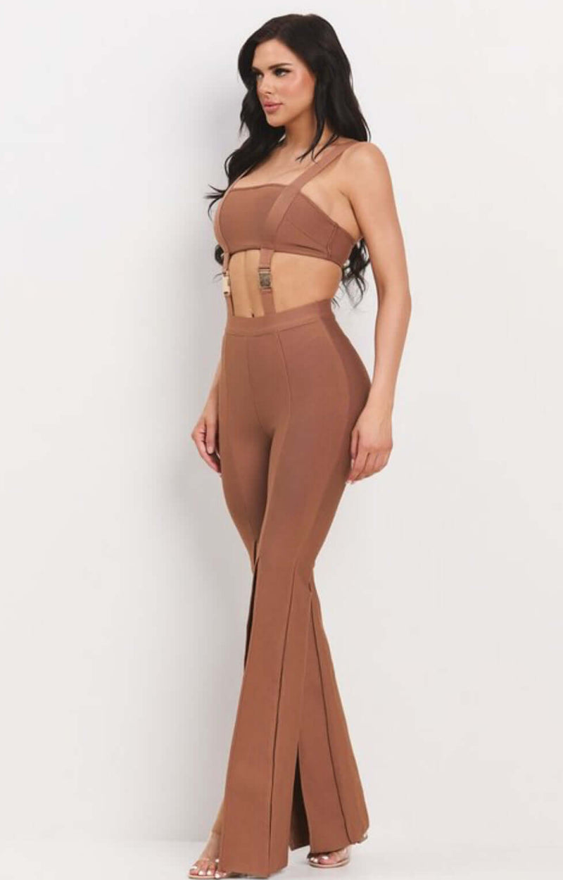 Bandage Buckle Bodysuit and High - Rise Pants Set - Stile boutique