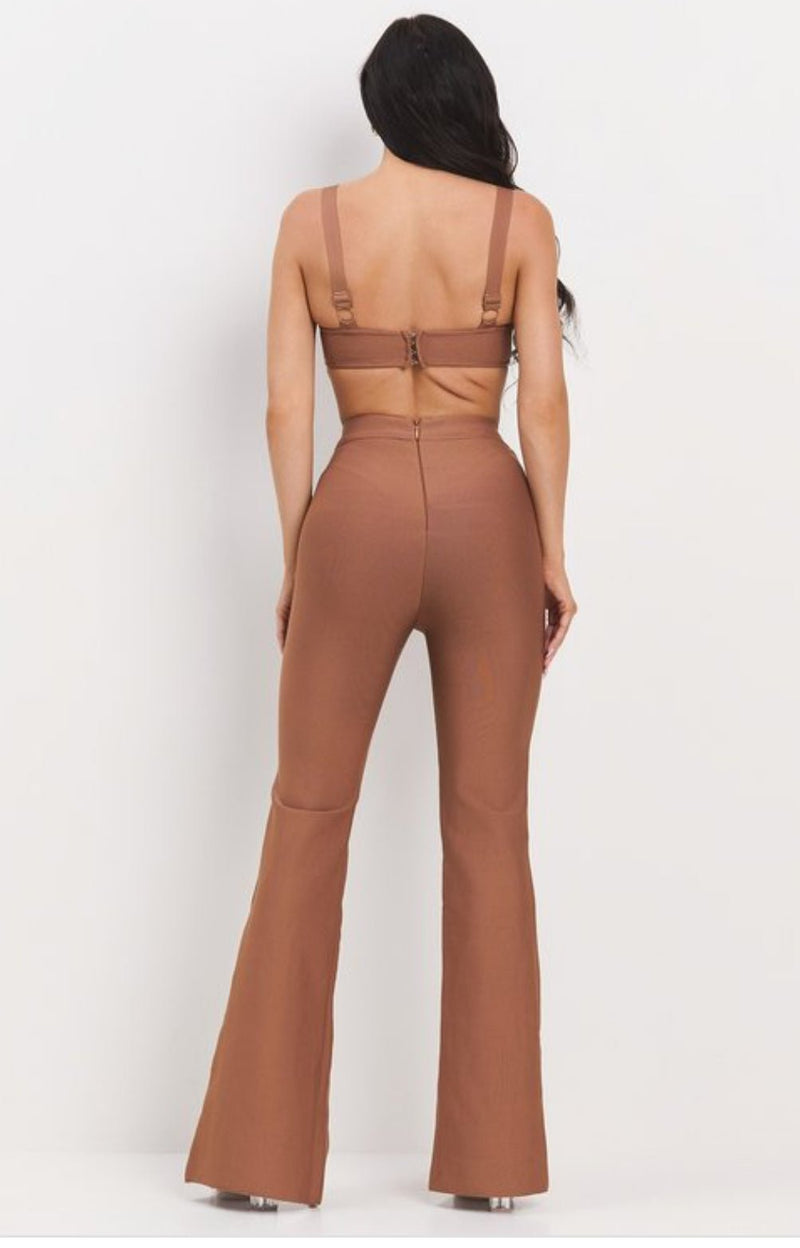 Bandage Buckle Bodysuit and High - Rise Pants Set - Stile boutique