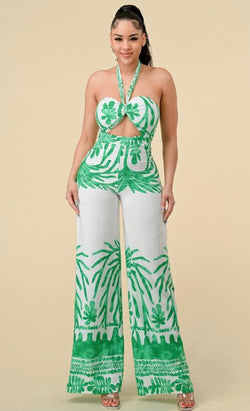 Border Print Jumpsuit with Front Tie - Stile boutique