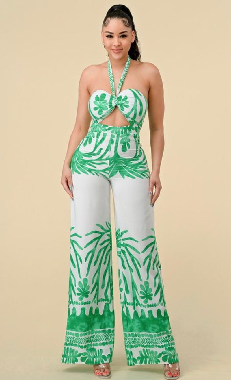 Border Print Jumpsuit with Front Tie - Stile boutique