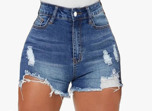 Cool High - Waisted Ripped Denim Shorts - Stile boutique