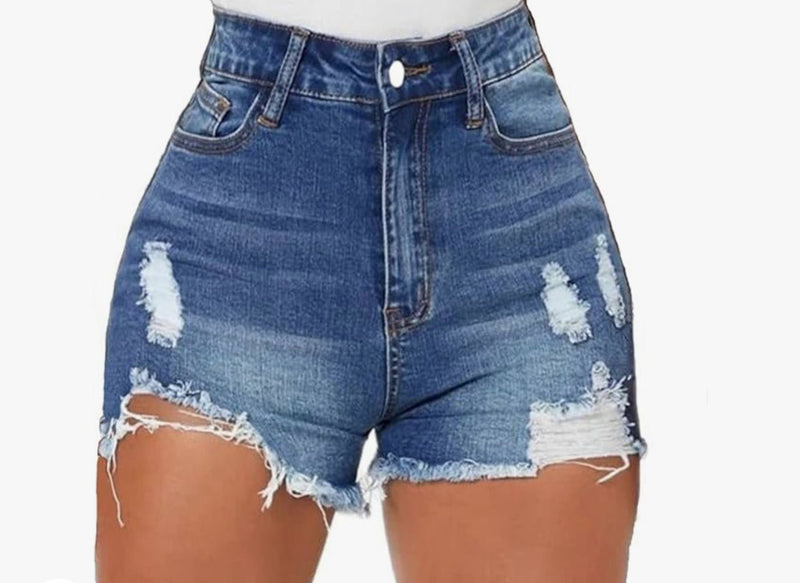 Cool High - Waisted Ripped Denim Shorts - Stile boutique