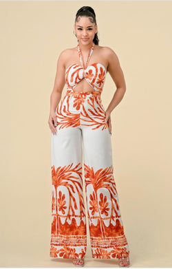 Front Tie Border Print Jumpsuit