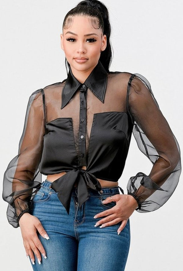 Lux Organza Satin Cropped Shirt