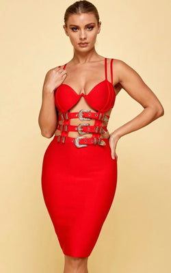 Front Belt Bandage Bodycon Dress