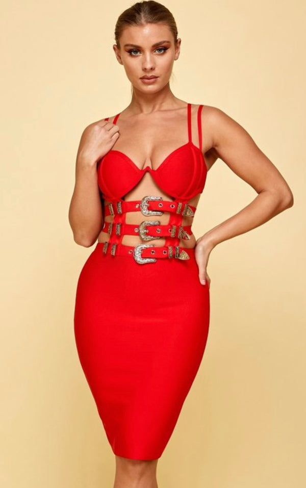 Front Belt Bandage Bodycon Dress