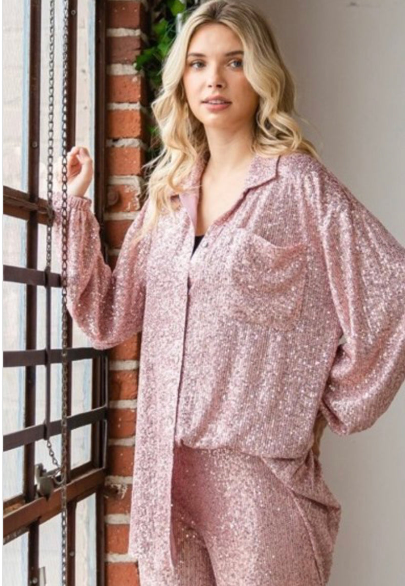 Women's Sequins Shirt Dress Jacket