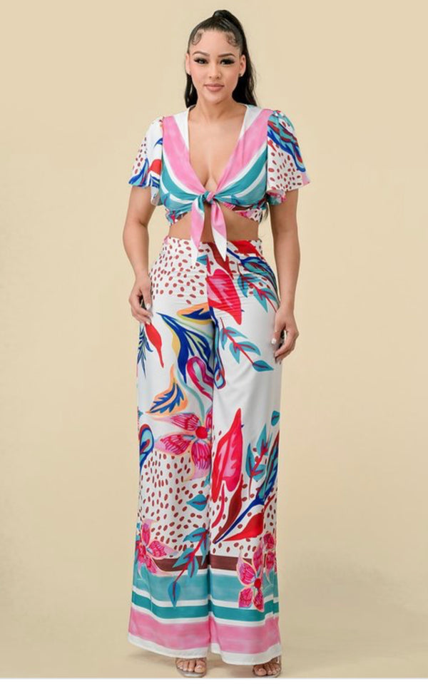 Floral Print Pants Set with Stylish Multi-Colored Design