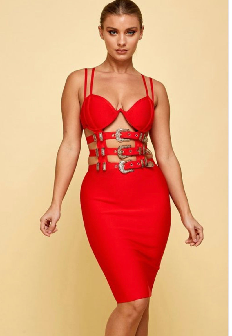 Front Belt Bandage Bodycon Dress