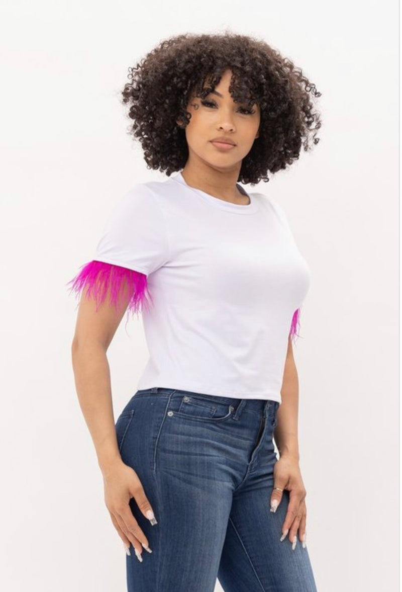 Feather Sleeve Short Sleeve Top