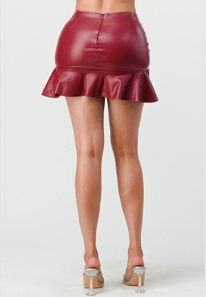 High-Gloss Ruffled Mini Skirt with Wrap Design