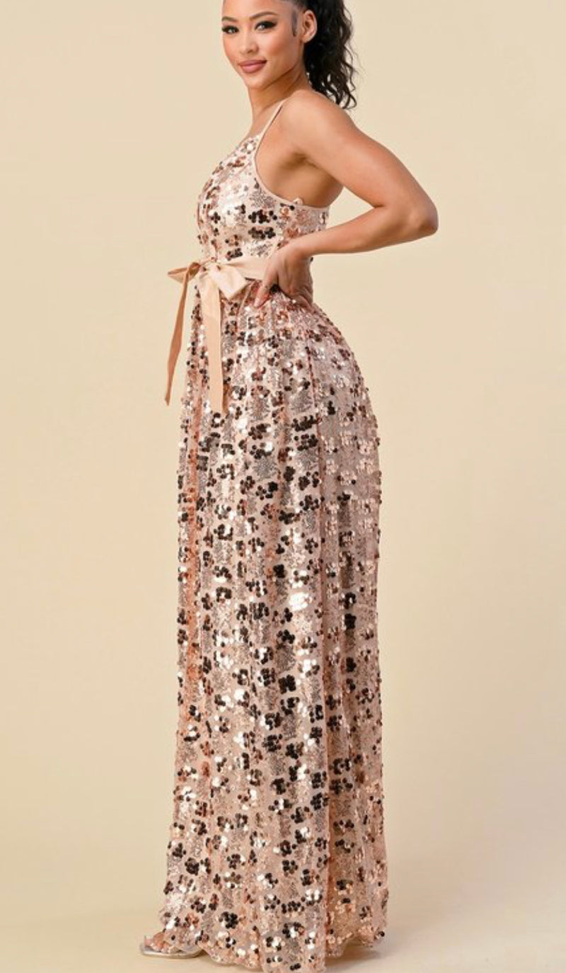 Sequin Maxi Dress with Plunging Neckline - Elegant and Glamorous