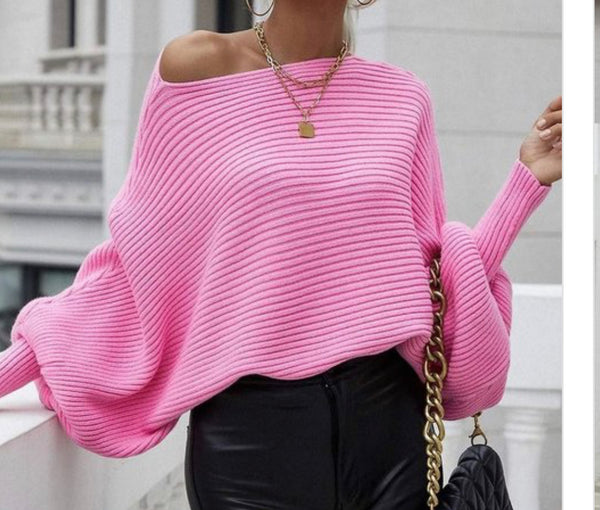 Ribbed Knit Batwing Sleeve Pullover