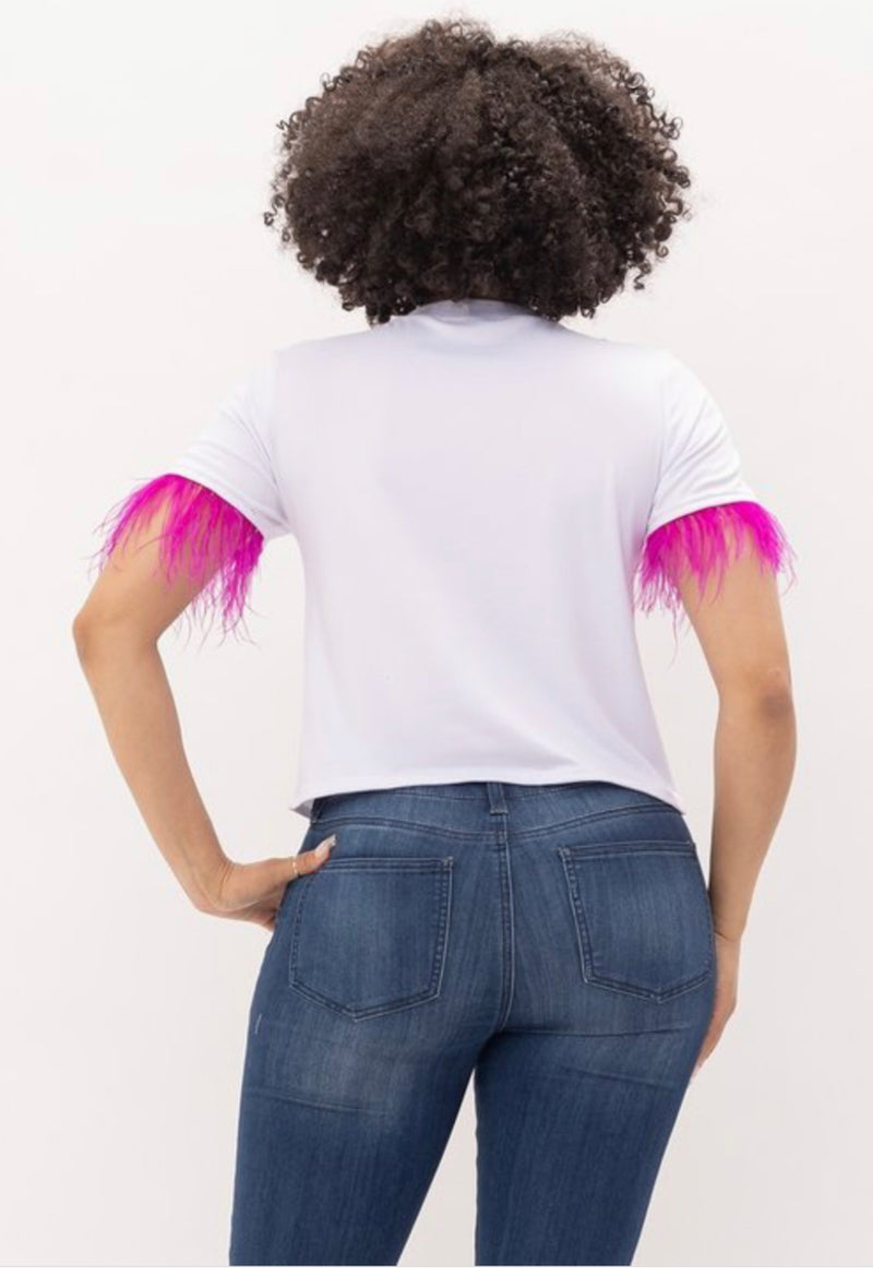 Feather Sleeve Short Sleeve Top