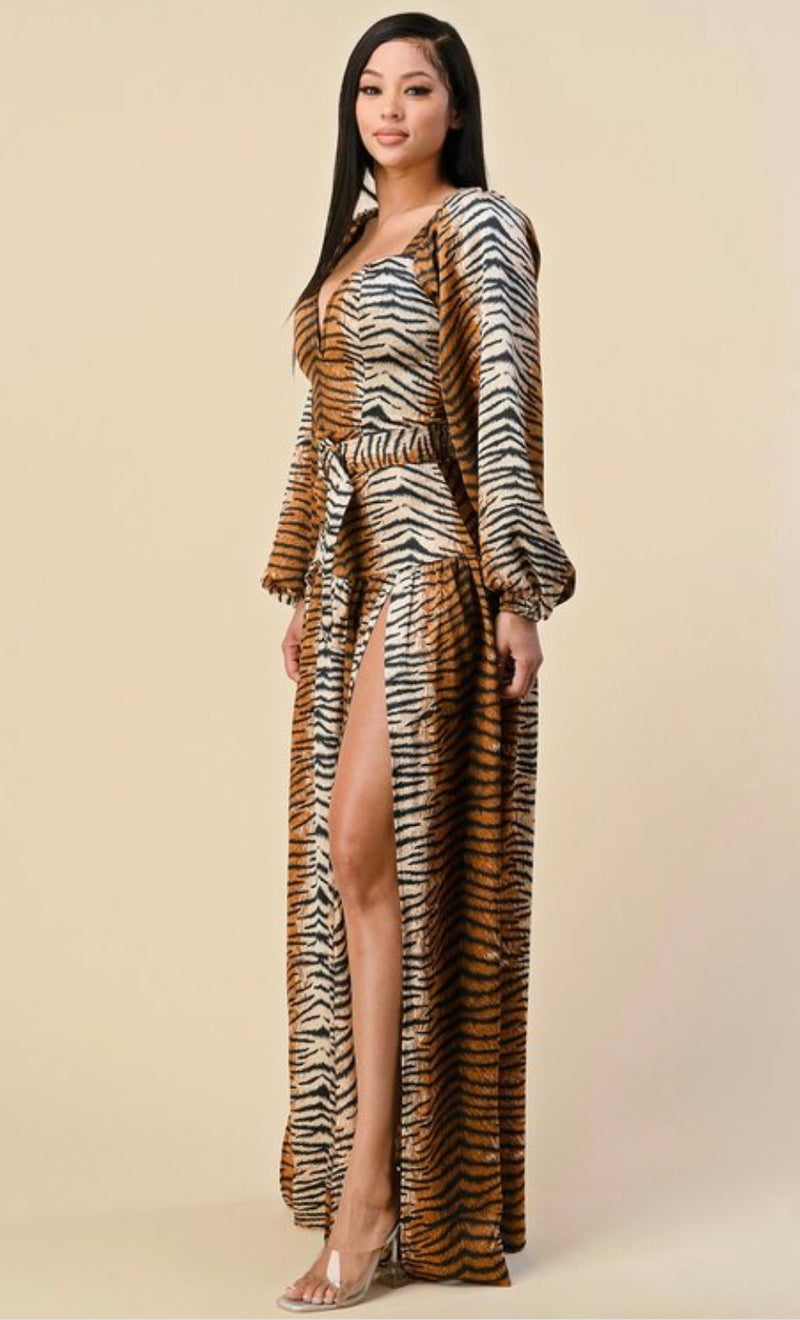 Elegant Animal Print Maxi Dress - Flowy Design, Bold Style