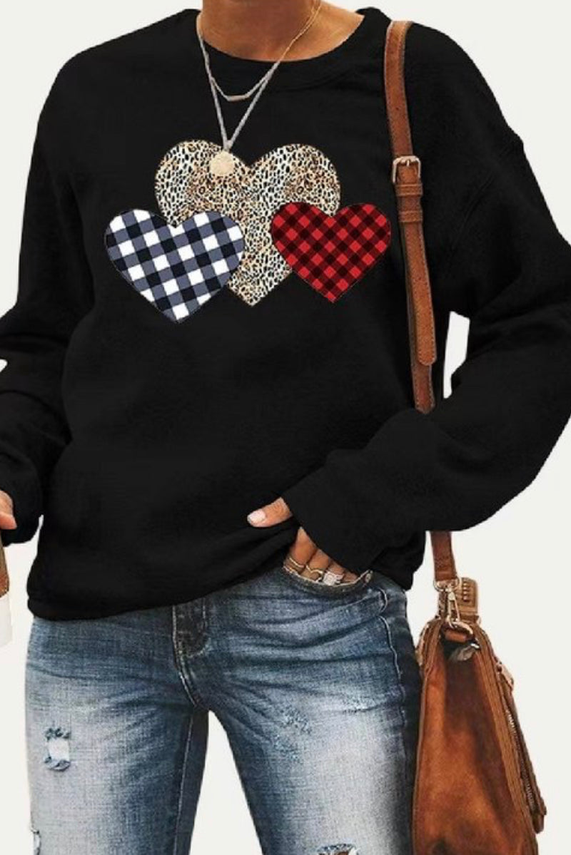 Valentine's Heart Print Pullover Sweatshirt