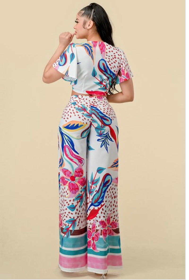 Floral Print Pants Set with Stylish Multi-Colored Design