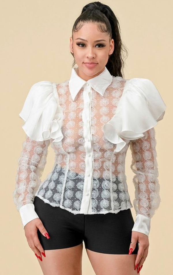 Elegant Shoulder Ruffle Top - Stylish and Flattering Design