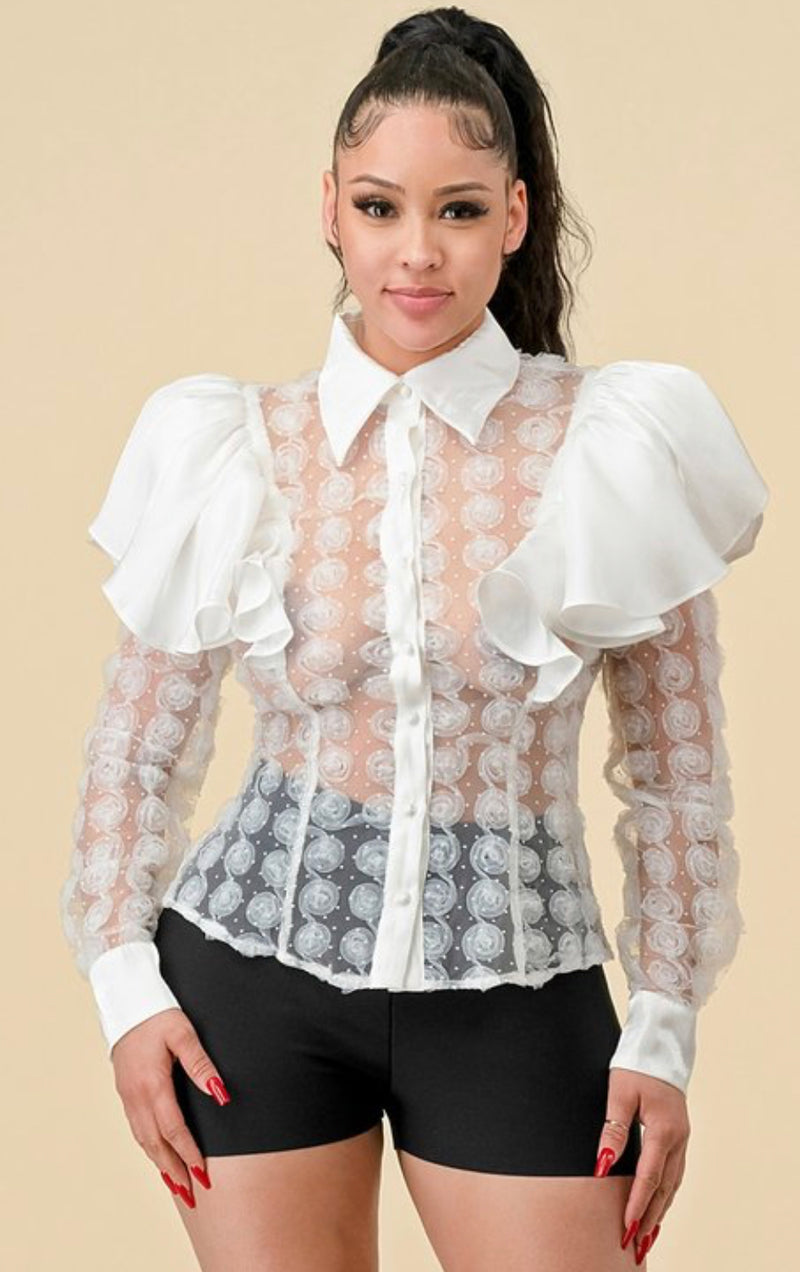 Elegant Shoulder Ruffle Top - Stylish and Flattering Design