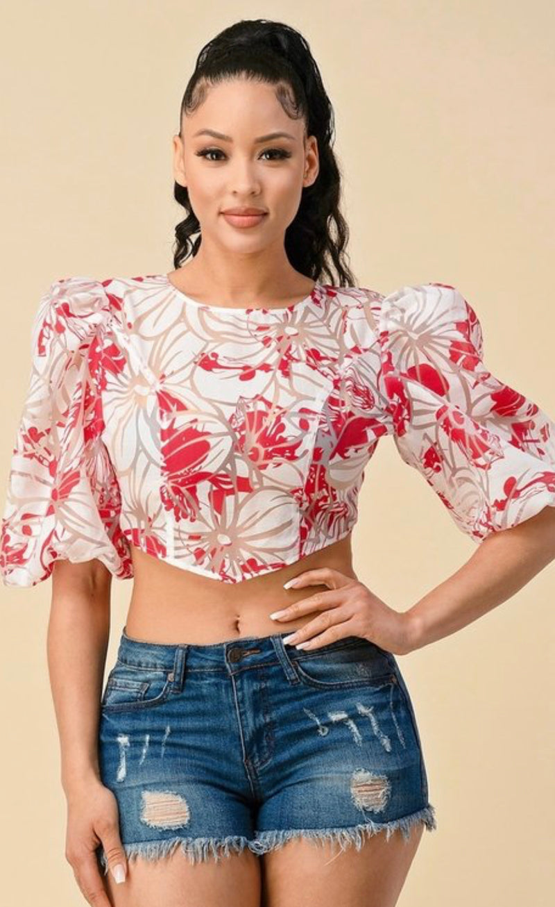 Organza Print Crop Top with Elegant Design