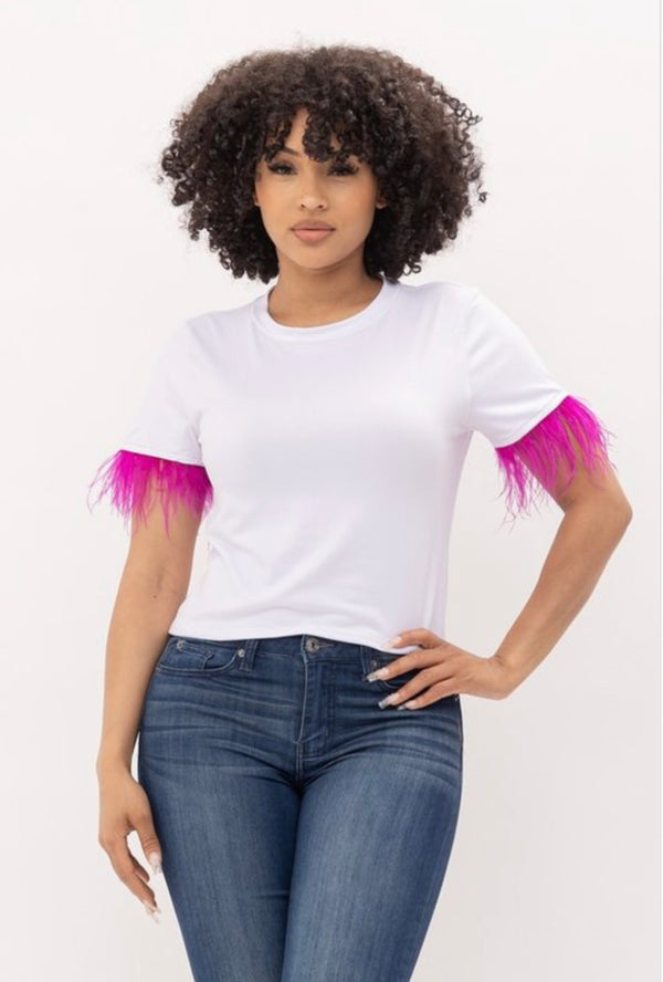 Feather Sleeve Short Sleeve Top