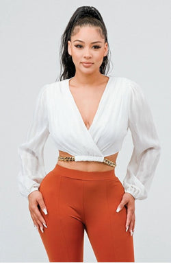 Lux Chiffon V-Neck Blouse with Gold Chain