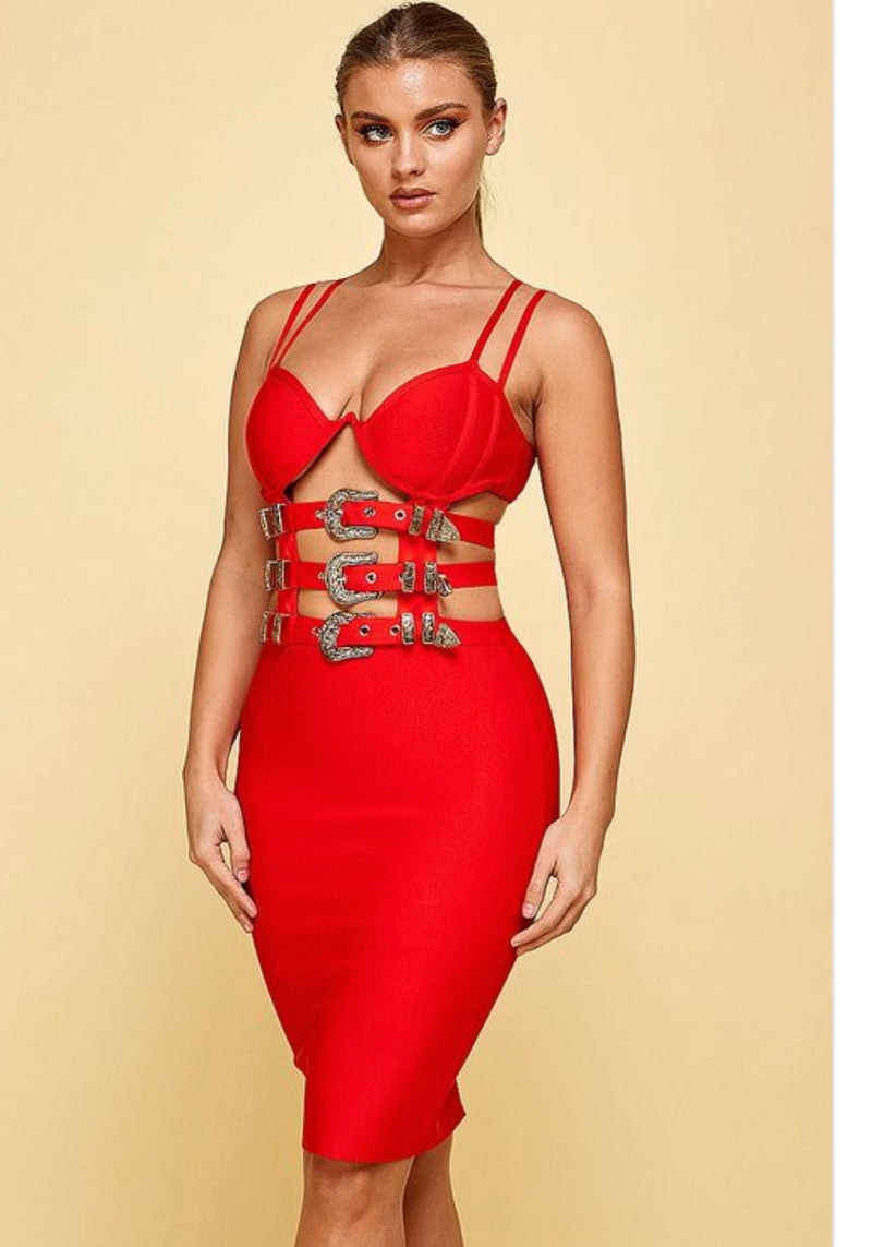 Front Belt Bandage Bodycon Dress